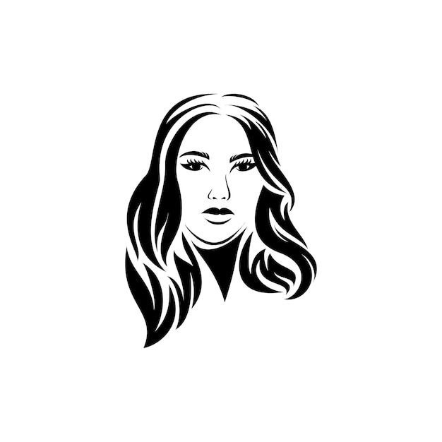 Illustration de visage de belle femme avec création de logo de coiffure longue ondulée logo de salon de beauté