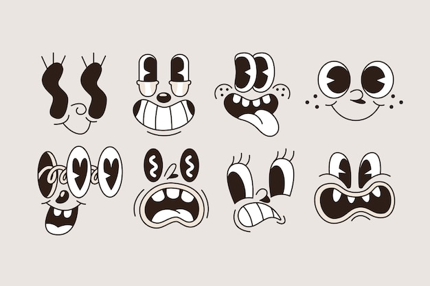 Illustration de visage de dessin animé rétro dessinée à la main