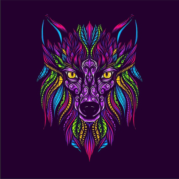 illustration de visage de loup coloré