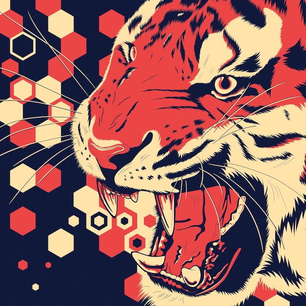 illustration de visage de tigre art mural