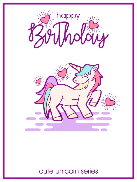 Illustration De Voeux D'anniversaire De Licorne Mignon