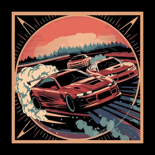 Vecteur illustration de voiture de course dessin de t-shirt