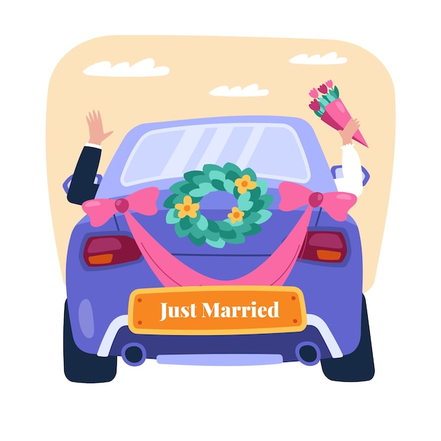 Illustration De Voiture Juste Mariée Dessinée à La Main