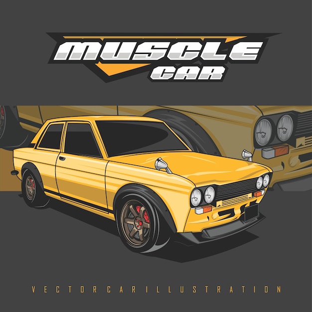 Vecteur illustration de voiture muscle jaune avec un fond gris