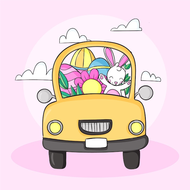 Vecteur illustration de voiture de pâques dessinée à la main