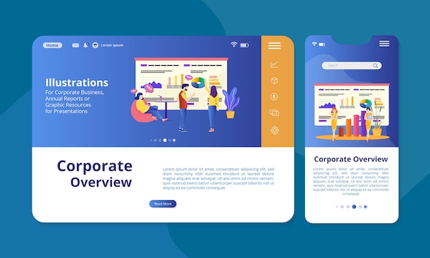 Illustration De La Vue D'ensemble De L'entreprise à L'écran Pour L'affichage Web Ou Mobile.
