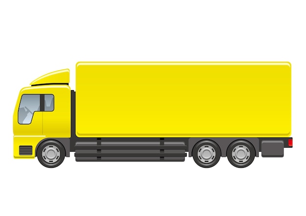 Illustration De Vue Latérale De Camion Lourd Jaune De Vecteur D'isolement Sur Un Fond Blanc