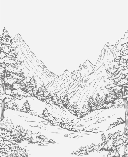 Vecteur illustration d'une vue sur une montagne