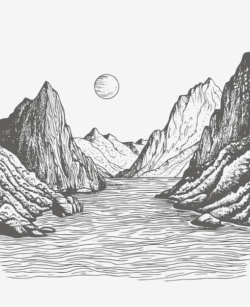 Vecteur illustration d'une vue sur une montagne