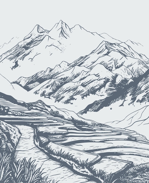 Vecteur illustration d'une vue sur une montagne