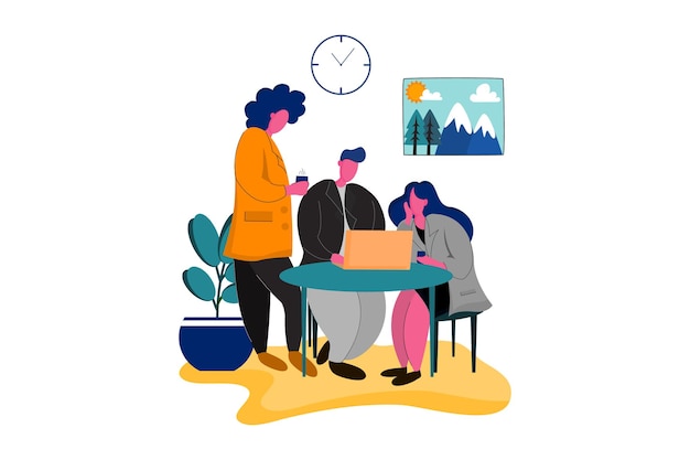 Illustration Web de discussion de trois travailleurs