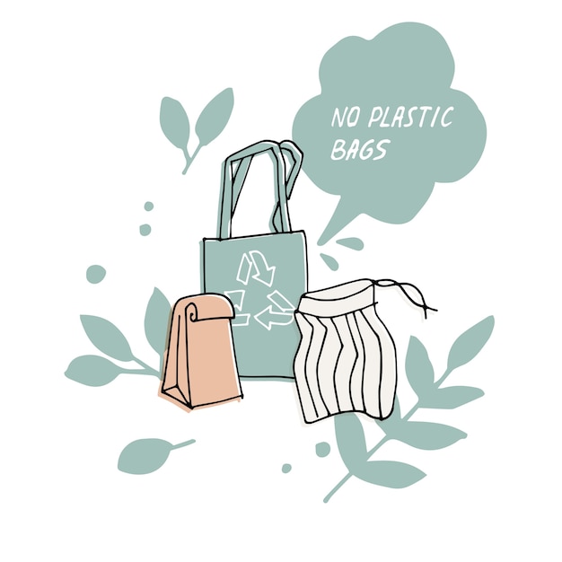 Vecteur illustration zéro déchet recycler pas de sacs en plastique devis de protection de l'environnement