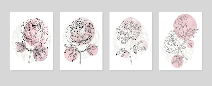Vecteur illustrations abstraites peintes à la main de pivoine pour la décoration murale