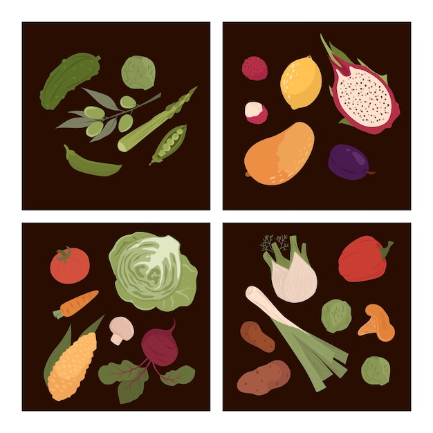 Vecteur illustrations d'aliments sains dans un style plat