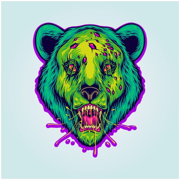 Vecteur illustrations d'animaux halloween tête de grizzly zombie