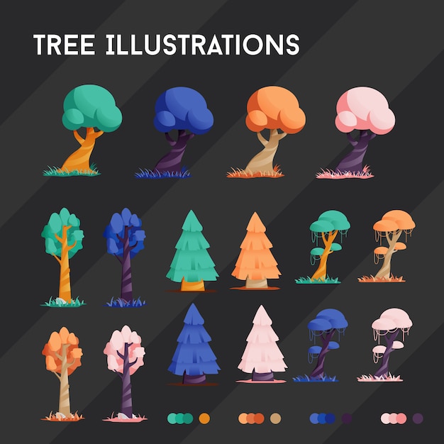 Illustrations D'arbre 4 Couleurs