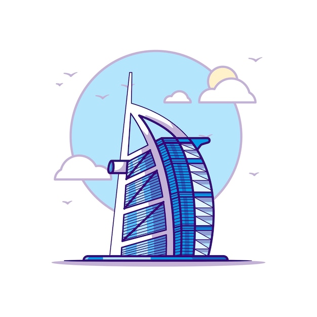 Illustrations De Burj Al Arab. Concept De Repères Blanc Isolé. Style De Bande Dessinée Plat