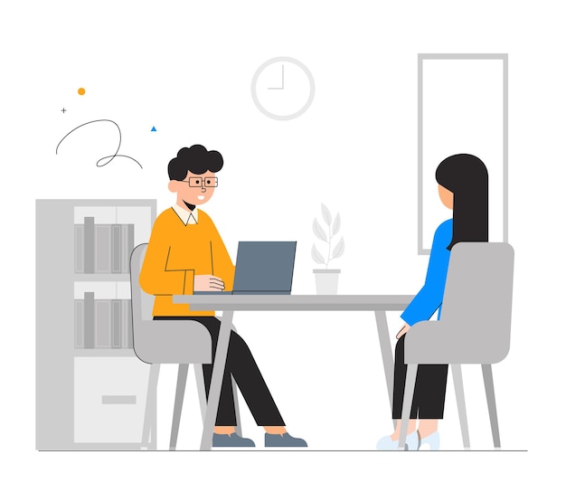 Illustrations de candidats à des entretiens avec des employés des ressources humaines