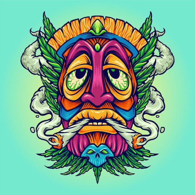 Illustrations de cannabis Tiki Joint Kush fumer de l'herbe