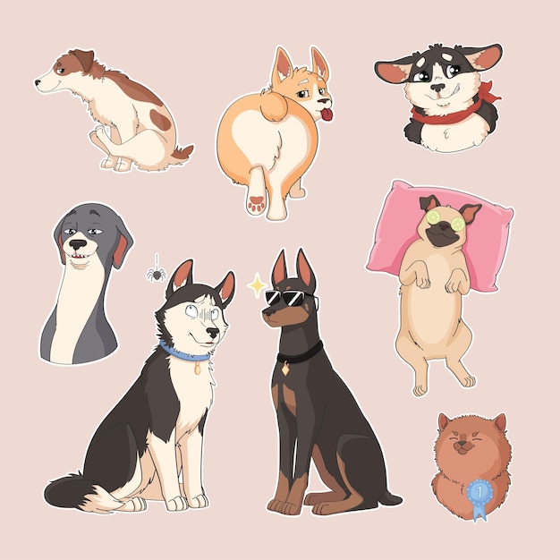 Vecteur illustrations de chiens mignons