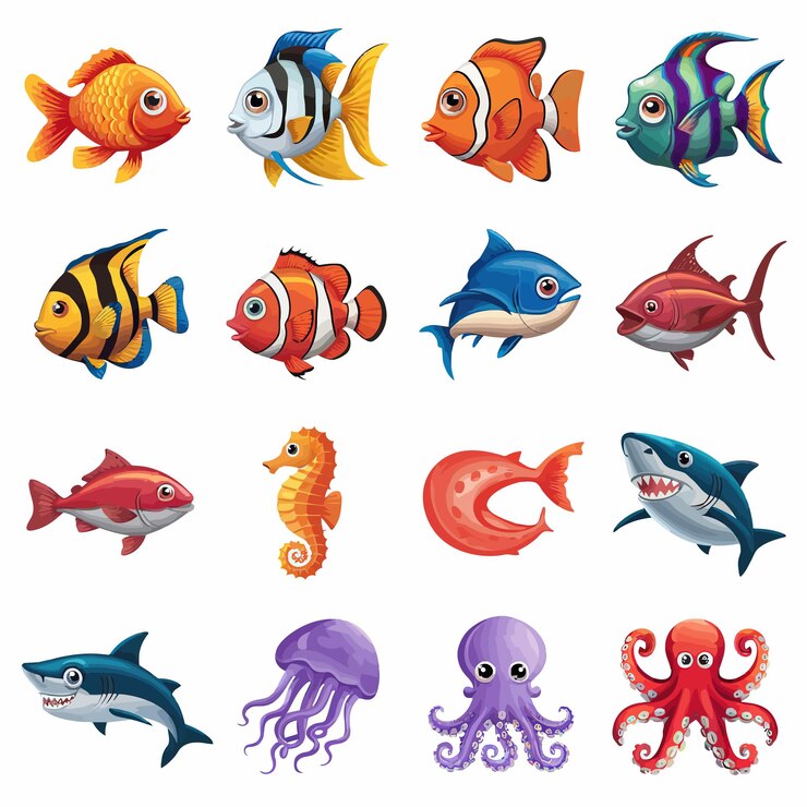 Vecteur illustrations conception vectorielle pour la plage de mer créatures marines icône épée queue poisson éléments de conception