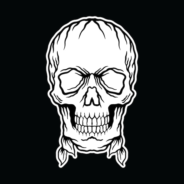 illustrations de croquis de crâne dessinés à la main en noir et blanc