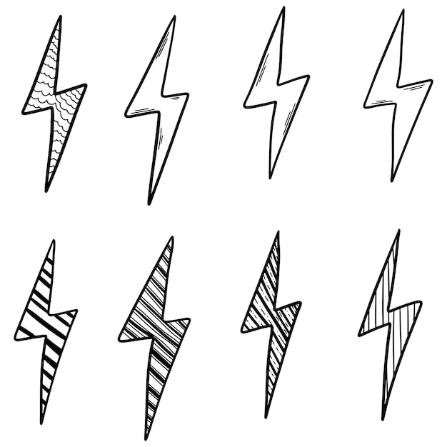 Vecteur illustrations de croquis de symbole de boulon de foudre électrique doodle vecteur dessiné à la main