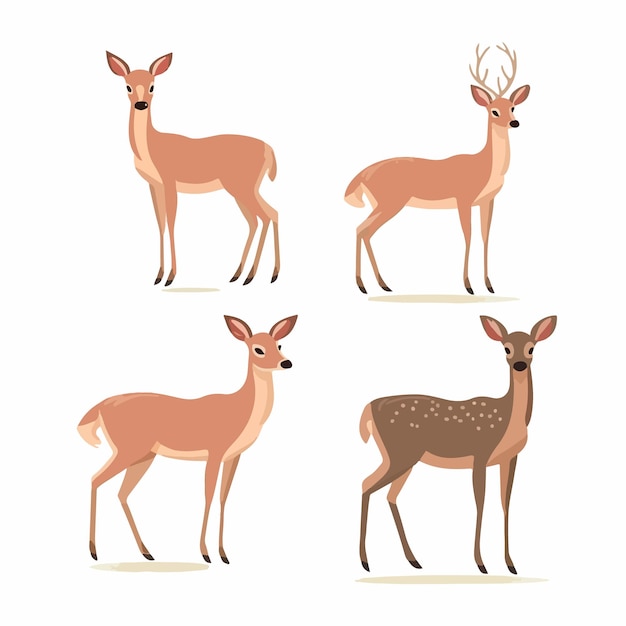 Vecteur illustrations délicates de cerfs dans diverses poses mettant en valeur leur nature douce