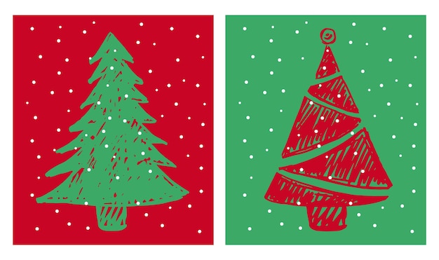 Illustrations dessinées à la main d'arbre de Noël. Vecteur.