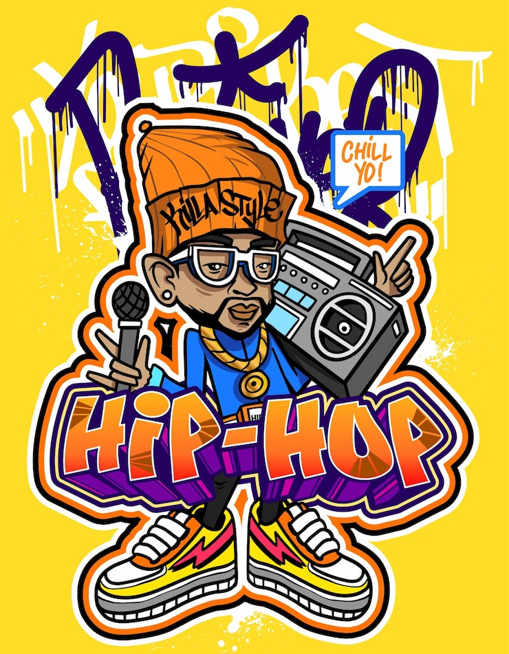 Vecteur illustrations de dessins animés de graffitis aux couleurs vives street art hiphop graffiti design de personnages