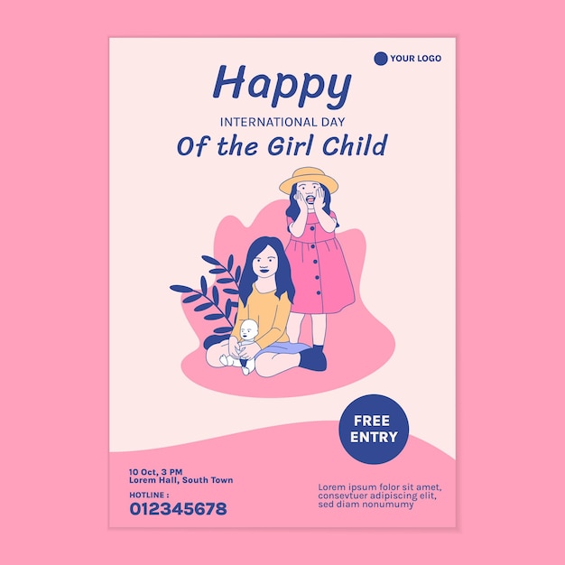 Illustrations de deux Belle fille pour le modèle d'affiche de la Journée internationale de la petite fille