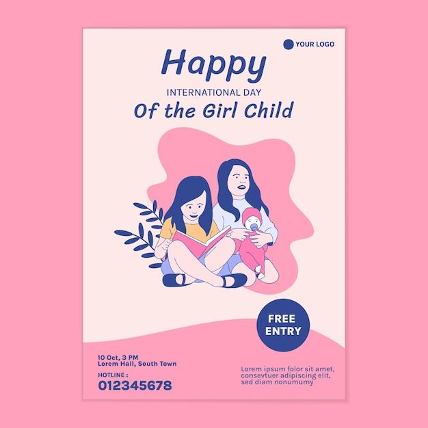 Illustrations de deux Belle fille pour le modèle d'affiche de la Journée internationale de la petite fille