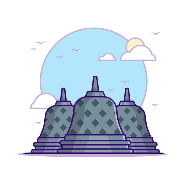Illustrations Du Temple De Borobudur. Concept De Repères Blanc Isolé. Style De Bande Dessinée Plat