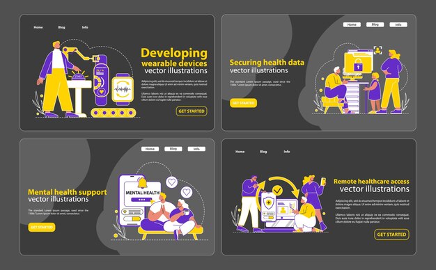 Illustrations d'un ensemble de santé assistée par la technologie représentant l'innovation dans les soins de santé, y compris la technologie portable