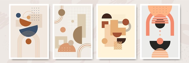 Illustrations esthétiques abstraites minimalistes modernes avec des formes géométriques Décoration murale contemporaine Collection d'affiches artistiques créatives