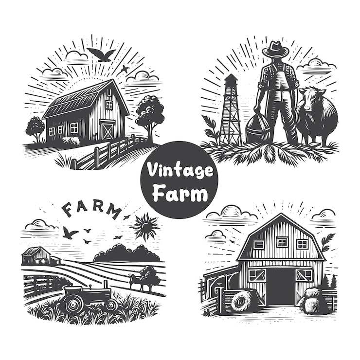 Vecteur illustrations d'une ferme vintage