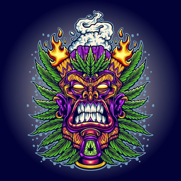 Illustrations De Feuilles Et De Nuages De Marijuana Trippy Tiki En Colère