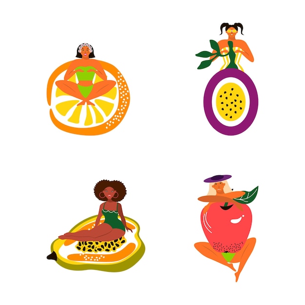 Illustrations de filles avec des fruits