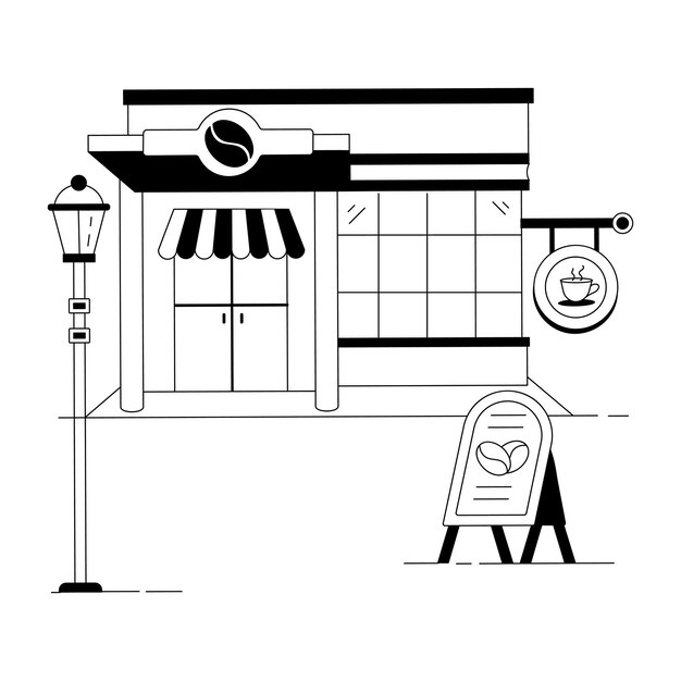 Vecteur illustrations linéaires de cafés et de cafés