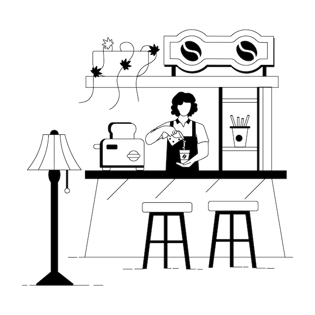 Vecteur illustrations linéaires de cafés et de cafés