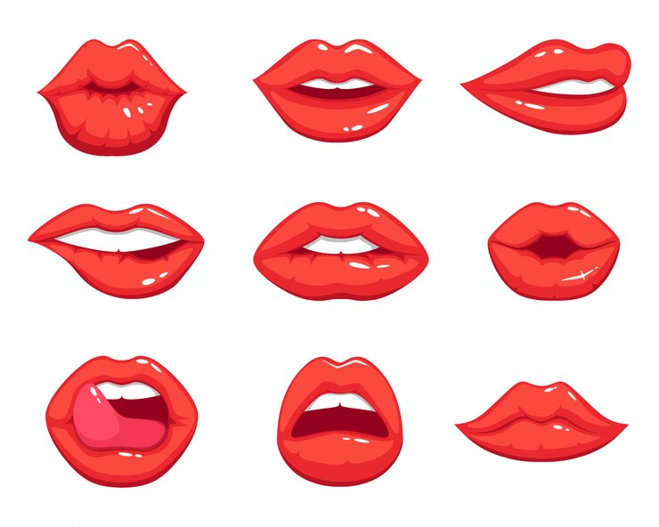 Vecteur illustrations de maquillage en style cartoon. beau sourire sexy lèvres femme