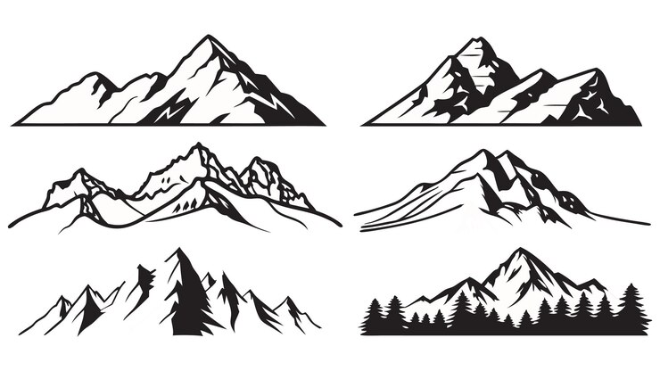 Vecteur illustrations minimalistes de la montagne et de la forêt