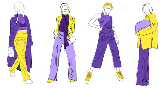 Illustrations de mode au trait de modèles