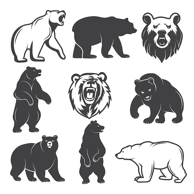 Illustrations monochromes de jeu d'ours stylisés