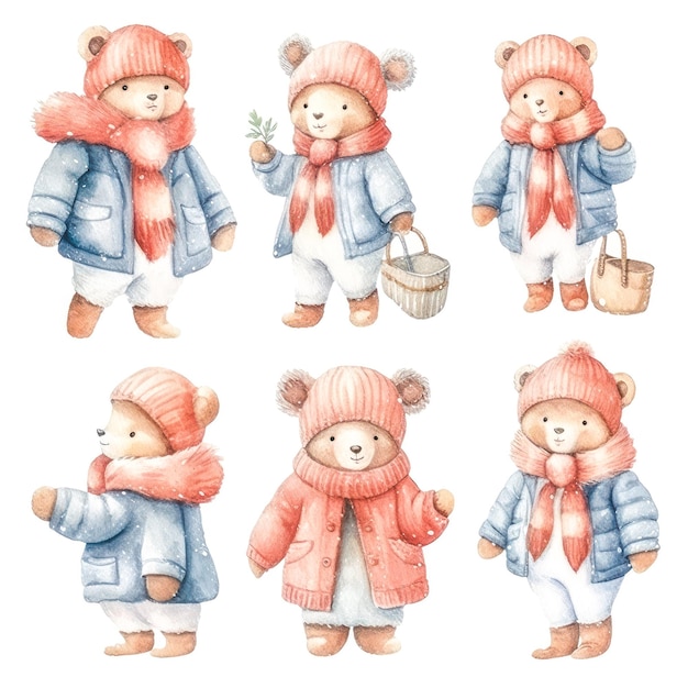 Vecteur illustrations d'ours d'hiver adorable aquarelle pour enfants039 livres