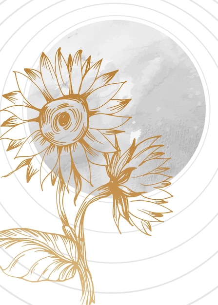 Illustrations Peintes à La Main De Tournesol Pour La Décoration Murale Fleur Minimaliste Dans Le Style De Croquis