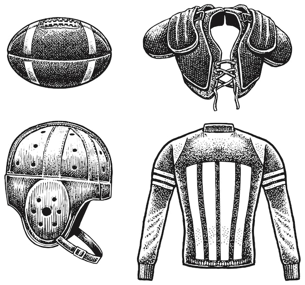 Vecteur illustrations à la plume et à l'encre d'un uniforme de football américain des années 1940