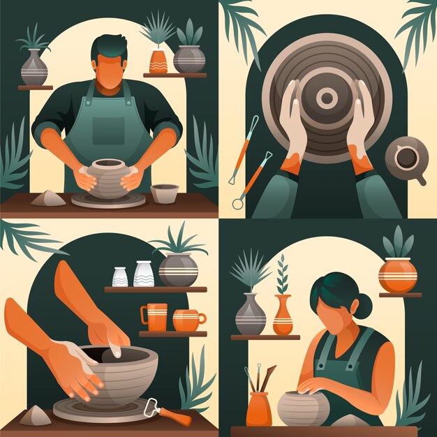 Vecteur illustrations de poterie dans le style gradient