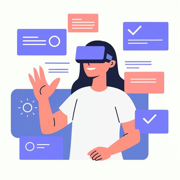 Vecteur illustrations technologies web vectorielles lunettes de réalité virtuelle touchent la technologie du futur