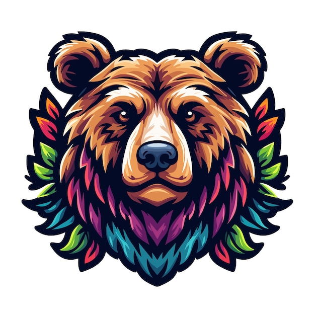 Illustrations de tête d'ours design de dessin animé de mascotte isolé sur fond blanc